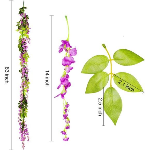 Wisteria Artificial Flowers Garland, 4 Pcs Total 28.8ft Artificial Wisteria Vine - Picture 2 of 7